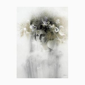 Ophelia # 5, Hand-Painted, Mixed Media Portrait Photography on Paper, Framed, 2012