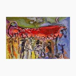 Wedding Under the Canopy, Figurative Oil on Lino, Rich Bold Colors, 2012