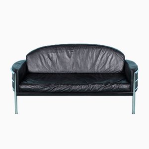 Vintage Leather 2-Seater Sofa in Black & Chrome with Tubular Frame