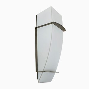 Wandlampe aus weißem Satinglas und vernickeltem Metall von Leonardo Marelli