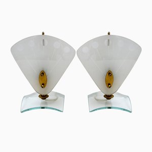 Lampade da comodino Mid-Century moderne in vetro di Murano, Italia, anni '50, set di 2