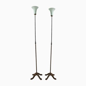 Lampadaire Uplighter Antique avec Abat-Jour en Verre, Pays-Bas