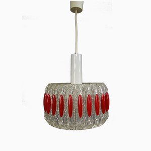 Pendant Lamp in Clear and Red Acrylic Glass, 1970s