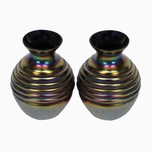 Art Deco Czech Iridescent Vases, Set of 2