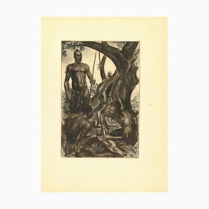 Emmanuel Gondouin, Afrika, Jäger, Original Lithographie, 1930er