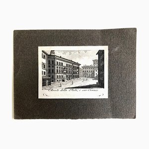 Unbekannt, Ansicht des Pfandleihhauses und Tour Dé Bravins, Originale Radierung, 19. Jahrhundert