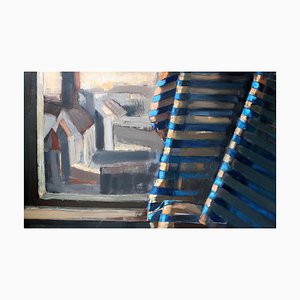 Sebastian Wywiorski, Cortinas azules, 2014, Aceite