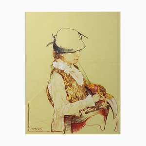 Leszek Zegalski, Mujer con sombrero, 2017, Pastel y lápiz en papel