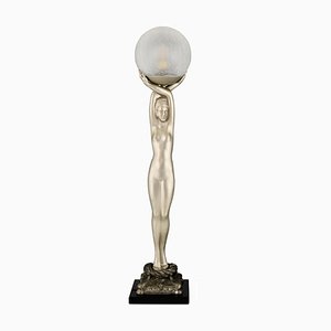 Stehlampe im Art Deco Stil mit Globus im Stil von Pierre Le Faguays