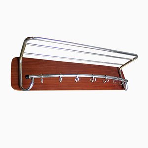 Chromed Metal and Wooden Board Coat Rack, 1950s