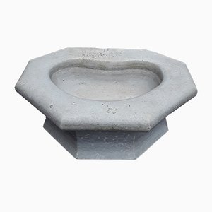 Bird Bath in White Marble with Iron Wall Anchor, 1900s