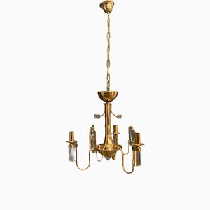 Lustre Mid-Century en Laiton et en Cristal