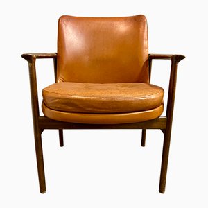 Scandinavian Leather Lounge Chair by IB Kofod Larsen, 1950s