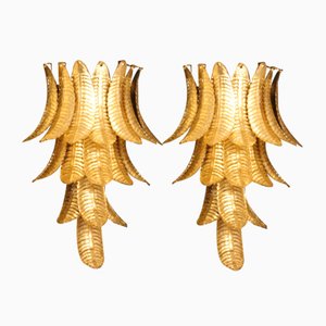 Lange Goldene Wandleuchten aus Muranoglas in Palmenform von Barovier & Toso, 2er Set