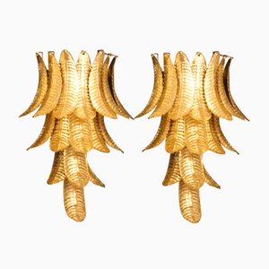 Long Golden Murano Glass Sconces in Palm Tree Shape from Barovier & Toso, Set of 2