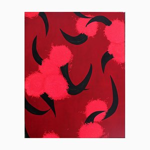 Pintura al óleo abstracta contemporánea Red Mist Descending de Sue Bleakley, 2018