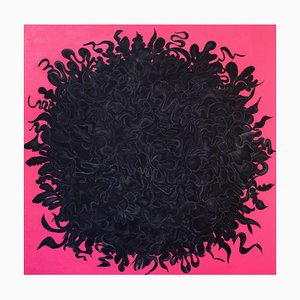 Pintura al óleo abstracta, rosa y negro, 2015