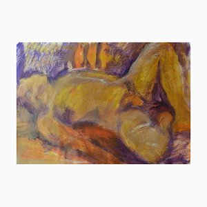 Sleeping Man, Mixed Media Painting on Paper de Angela Lyle