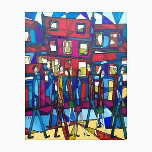 Around Town, Pintura figurativa abstracta contemporánea, 2016