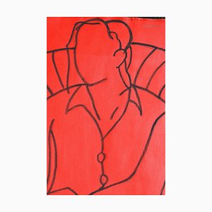 Red Mono Figure, Peinture Figurative Technique Mixte Contemporaine par John Emanuel, 2014