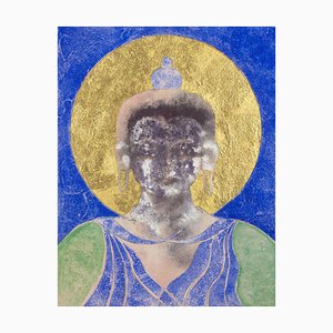Bondad amorosa, pintura de Buda contemporánea en técnica mixta, 2016