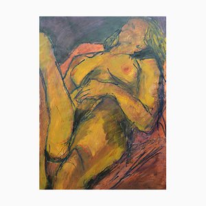 Reclining Nude, Mixed Media Painting on Paper by Angela Lyle