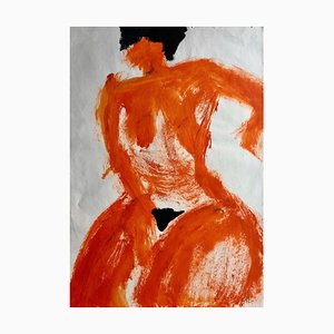 Femme Orange, Technique Mixte Contemporaine sur Papier, 2019