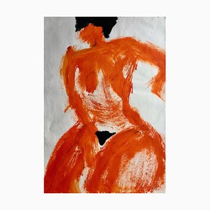 Orange Woman, Contemporary Mixed Media on Paper, 2019