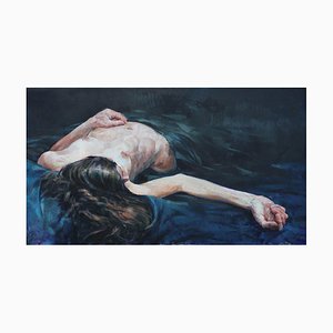 Láminas de satén, pintura al óleo desnuda contemporánea