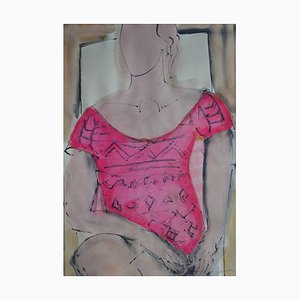 Sarah-Jane: Pink, Contemporary Mixed Media Figurative Gemälde von John Emanuel, 2015
