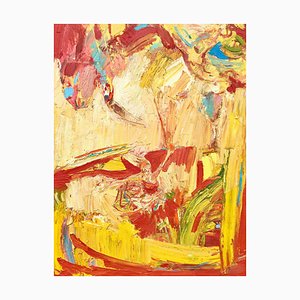 Trapeze in Yellow, Abstract Expressionist Oil Painting, 2018