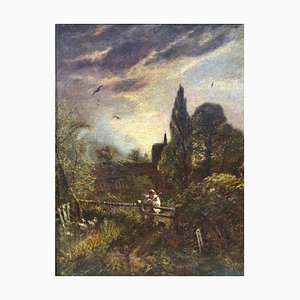 Churchyard at Dusk, Gothic Victorian Oil Painting