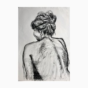 Christine with Her Hair Up, Charcoal on Paper, 2001