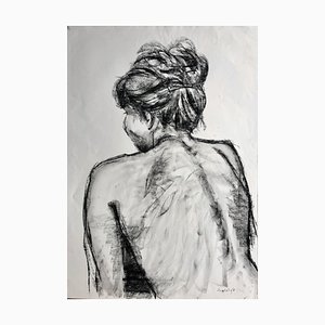 Christine with Her Hair Up, Fusain sur Papier, 2001