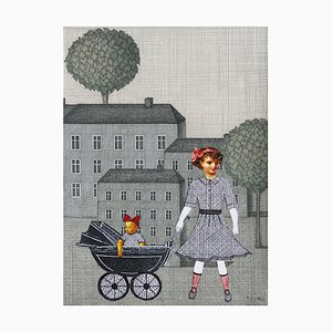 Joanna Wiszniewska Domańska, Paper Town - Girl with a Stroller, 2017