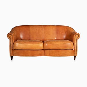 20th Century Dutch Tan Sheepskin Leather 2-Seat Sofa