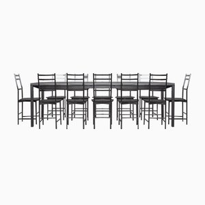 Bagutta Table and Chairs in Aluminum by Opera Design for Ycami, 1980s, Set of 13