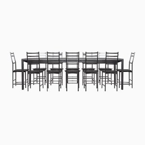 Bagutta Table and Chairs in Aluminum by Opera Design for Ycami, 1980s, Set of 13