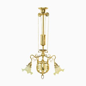 Jugendstil Adjustable Flower Chandelier with Pallme-König Glass Shades