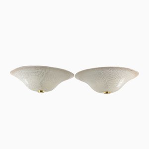 Mushroom-Shaped Flushmounts in Structured Ice Glass from Peill & Putzler, 1960s, Set of 2