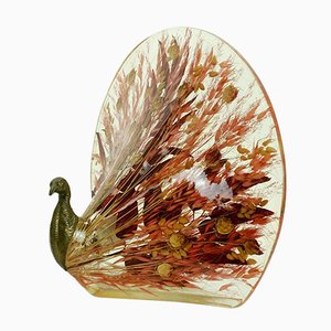 Peacock Tischlampe aus Messing & Harz mit echten Blättern & Gräsern, 1970er