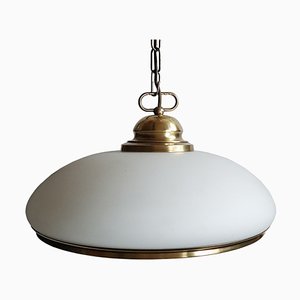 Mid-Century Brass and Glass Pendant Lamp