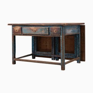 19th Century Swedish Folk Art Blue Work Table