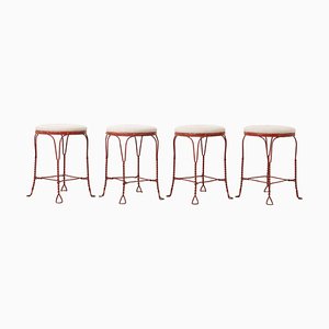 Swedish Mid-Century Red Iron Stools, Set of 4