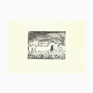 Nazareno Gattamelata, Horses in the Corral, Original Etching on Paper, 1985