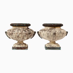 19th Century French Cast Iron Urns, Set of 2