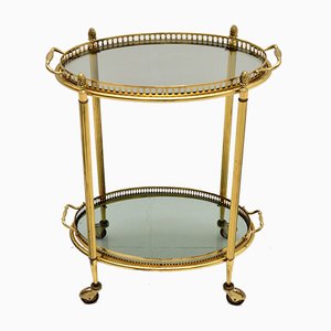 Chariot De Service / Table Roulante Vintage - Verre Fumé, Métal Doré, Années 70