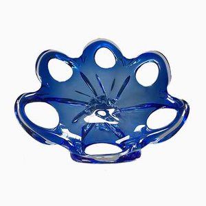 Vintage Blue and White Murano Glass Bowl, 1950s