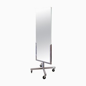 Vintage Free Standing Full Length Mirror with Chrome Frame & Casters