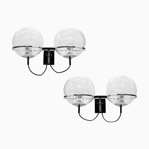 Appliques Murales Double Ball en Verre et Chrome par Frank Ligtelijn, Raak, 1960s, Set de 2